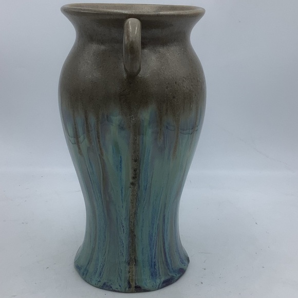 Brown Ceramic Vase with Turquoise Glaze and Round Handles - Picture 3 of 11